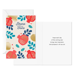 Red and Gold Pomegranates Rosh Hashanah Cards, Pack of 6
