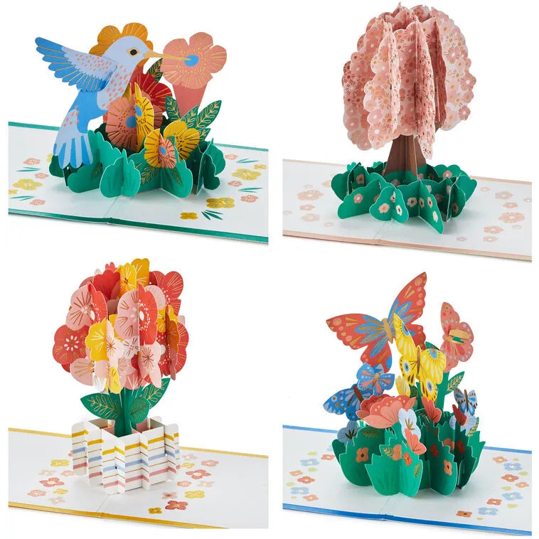 Bright and Cheery Nature Pop-Up Assorted Thinking of You Cards, Pack of 4