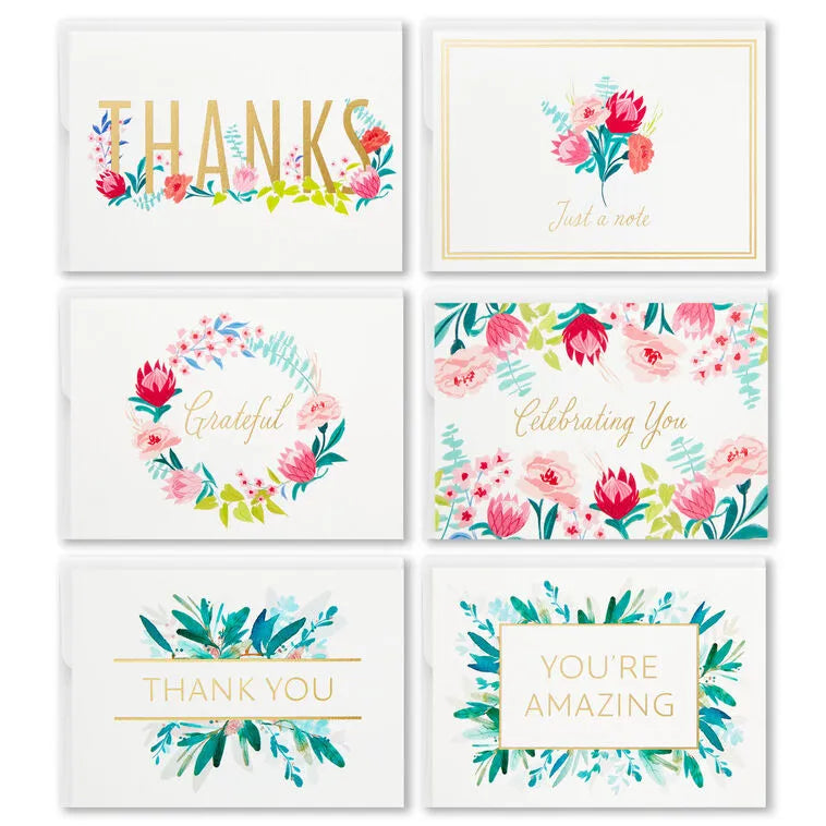 Pretty Floral Assorted Blank Thank-You Notes, Box of 24