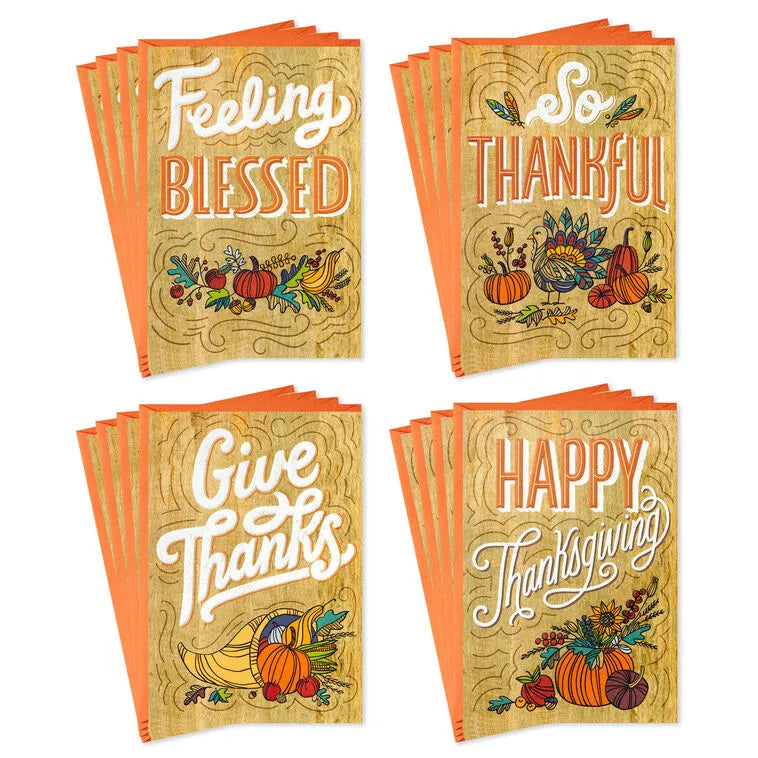 Rustic Wood Grain Designs Assorted Thanksgiving Cards, Pack of 16