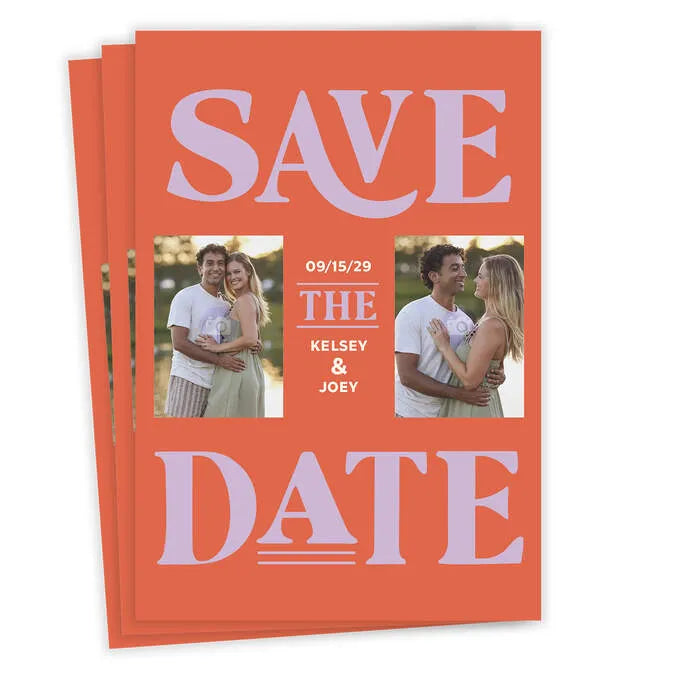 Purple and Orange Statement Typography Flat Wedding Save the Date