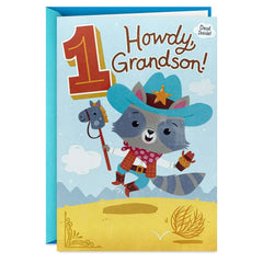Round Up Some Fun First Birthday Card for Grandson With Decal