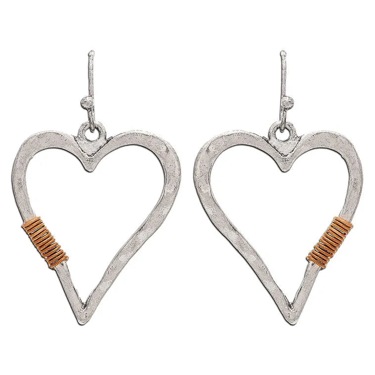 Rain Jewelry Wire-Wrapped Silver Heart Earrings