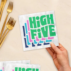 Groovy "High Five" on White Dinner Napkins, Pack of 20