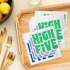 Groovy "High Five" on White Dinner Napkins, Pack of 20