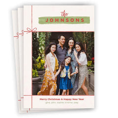 Ribbon Merry and Happy Flat Christmas Photo Card