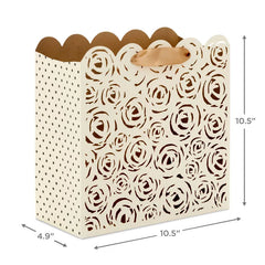10.4" Cream Roses Laser-Cut Large Square Gift Bag With Tissue Paper