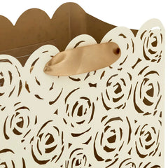 10.4" Cream Roses Laser-Cut Large Square Gift Bag With Tissue Paper