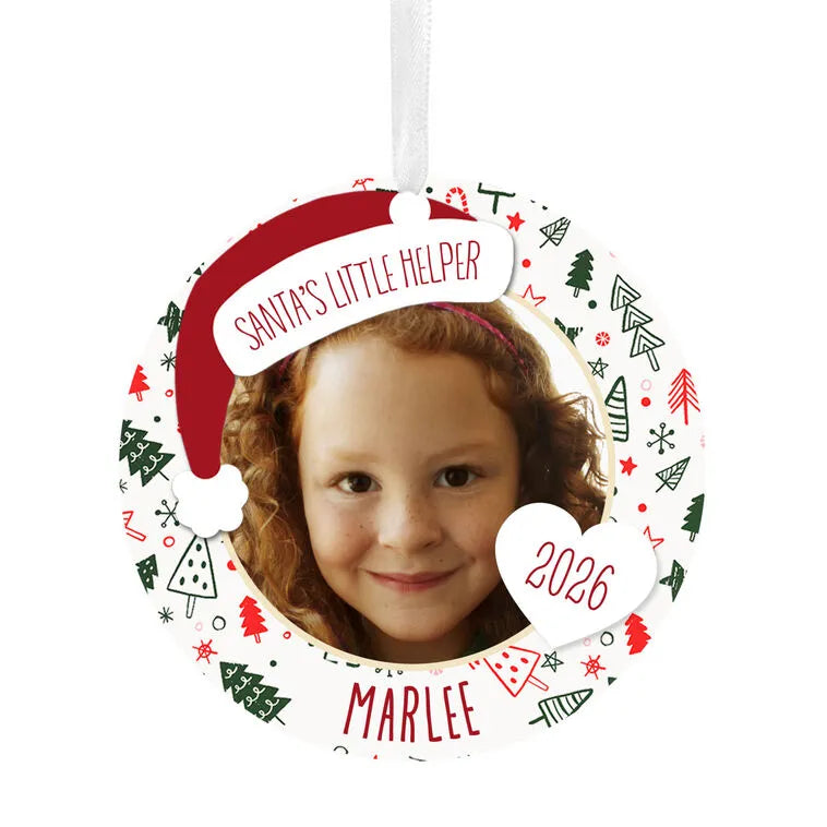 Holiday Round Metal Personalized Ornament, Custom Photo and Text
