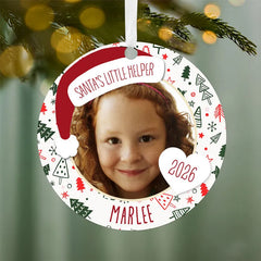 Holiday Round Metal Personalized Ornament, Custom Photo and Text