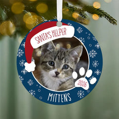 Holiday Pet Round Metal Personalized Ornament, Custom Photo and Text