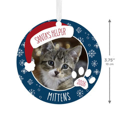 Holiday Pet Round Metal Personalized Ornament, Custom Photo and Text