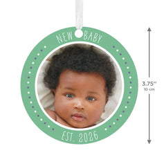 New Baby Round Metal Personalized Ornament, Custom Photo and Text