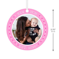 New Mom Round Metal Personalized Ornament, Custom Photo and Text