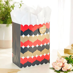 17" Rows of Hearts Extra-Deep Valentine's Day Gift Bag With Tissue Paper