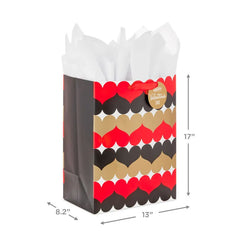 17" Rows of Hearts Extra-Deep Valentine's Day Gift Bag With Tissue Paper