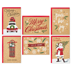 Rustic Kraft Boxed Christmas Cards Assortment, Pack of 36