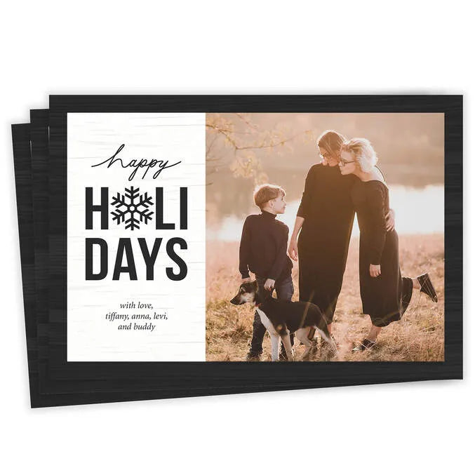 Rustic White and Black Flat Holiday Photo Card