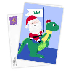 Santa and Dinosaur Custom Christmas Card for Kid