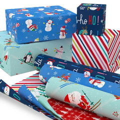 Santa and Friends 3-Pack Reversible Christmas Wrapping Paper, 120 sq. ft.
