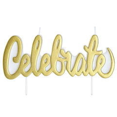 Gold Metallic "Celebrate" Birthday Candle