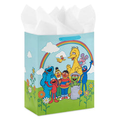 13" Sesame Street Friends Under Rainbow Large Gift Bag With Tissue Paper
