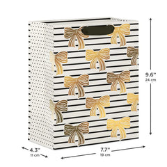 9.6" Gold Bows and Black Stripes Medium Gift Bag