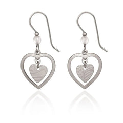 Silver Forest Heart in Open Heart Silver Metal Drop Earrings