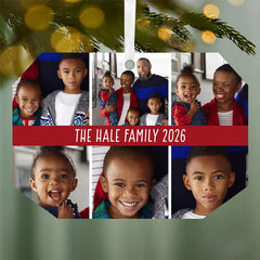 Six-Photo Metal Personalized Ornament, Custom Photo and Text
