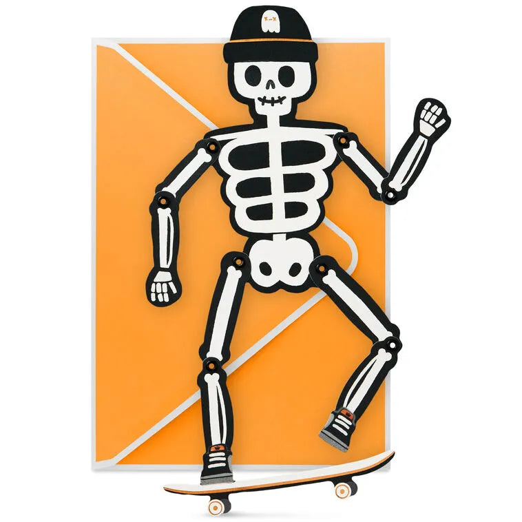 Poseable Skeleton on Skateboard Paper Craft Halloween Card
