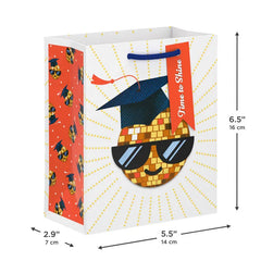 6.5" Smiling Gold Disco Ball Sun Small Graduation Gift Bag