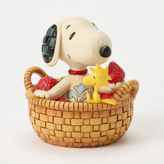 Jim Shore Peanuts Snoopy in Strawberry Basket Figurine, 4.9" H