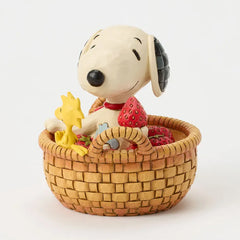 Jim Shore Peanuts Snoopy in Strawberry Basket Figurine, 4.9" H