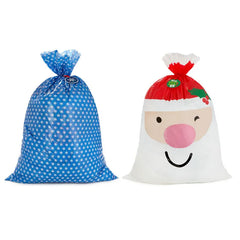 56" Snowflakes and Santa Face 2-Pack Giant Plastic Christmas Gift Bags