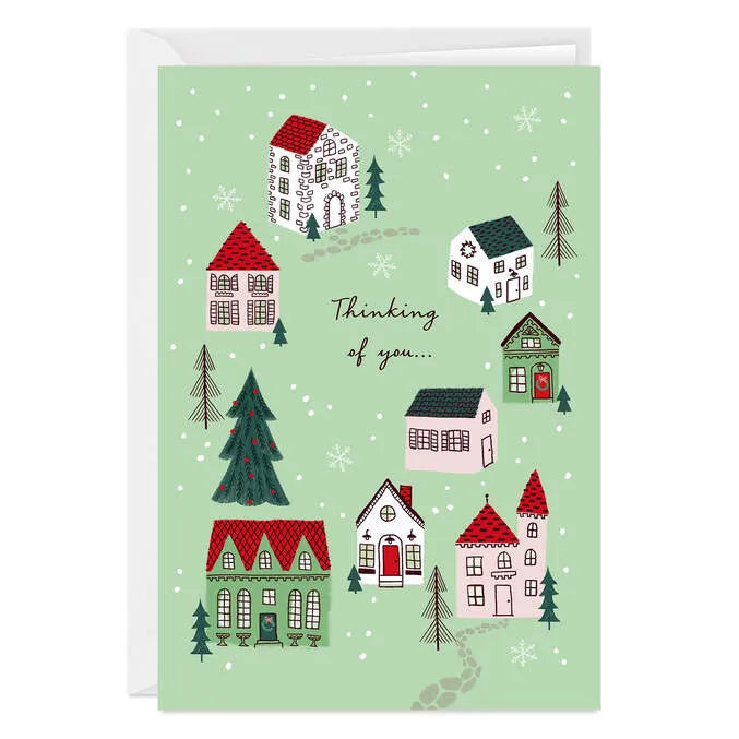 Thinking of You Snowy Village Custom Holiday Card