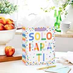 9.6" Solo Para Ti Colorful Dots Medium Gift Bag