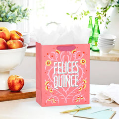 9.6" Felices Quince on Coral Medium Gift Bag