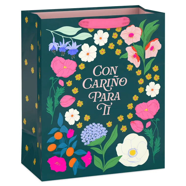 13" Con Cariño Para Ti Flowers on Green Large Gift Bag