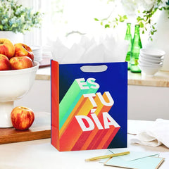 9.6" Es Tu Día Shadow Lettering on Blue Medium Gift Bag