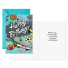 Sports and Music Fun Birthday Cards for Kids, Pack of 10
