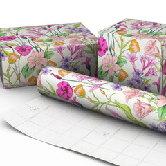Spring Flowers on White Wrapping Paper Roll, 20 sq. ft.