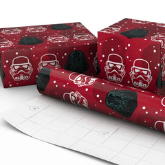 Star Wars™ Darth Vader™ and Stormtrooper™ Helmets on Red Holiday Wrapping Paper Roll, 25 sq. ft.