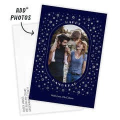 Stars of David on Blue Flat Hanukkah Photo Card