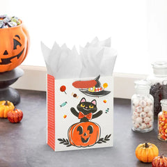 6.5" Cute Cat in Pumpkin Small Halloween Gift Bag With Tag