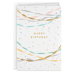 Party Streamers and Confetti Blank Birthday Card