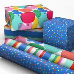 Stripes, Balloons and Dots 3-Pack Wrapping Paper Mini Roll Bundle, 60 sq. ft. total