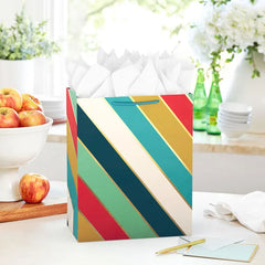 13" Multicolor Diagonal Stripes Large Gift Bag