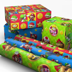 Nintendo Super Mario™ Bright Icons 3-Pack Assortment Wrapping Paper Roll Bundle, 60 sq. ft. total
