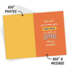 Your Hard Work and Support Is Noticed Custom Thank You Card