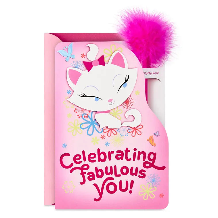 Disney The Aristocats Marie Purr-fectly Sweet Birthday Card for Kids With Feather-Topped Pen